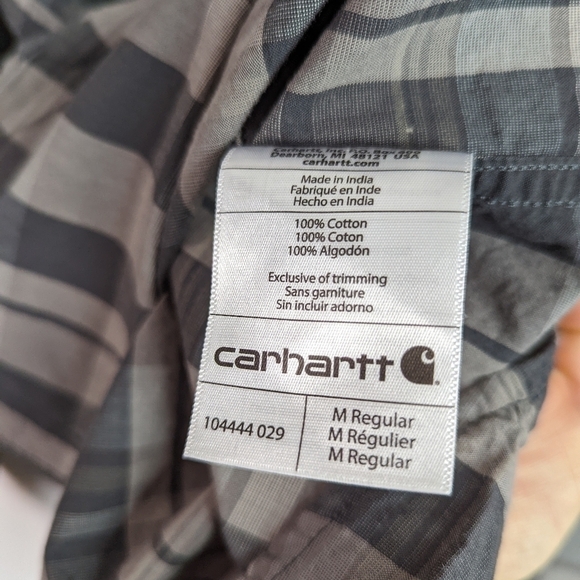 Carhartt Men Long Sleeve Medium Button Up Plaid Shirt Gray Collared Top - Picture 8 of 11